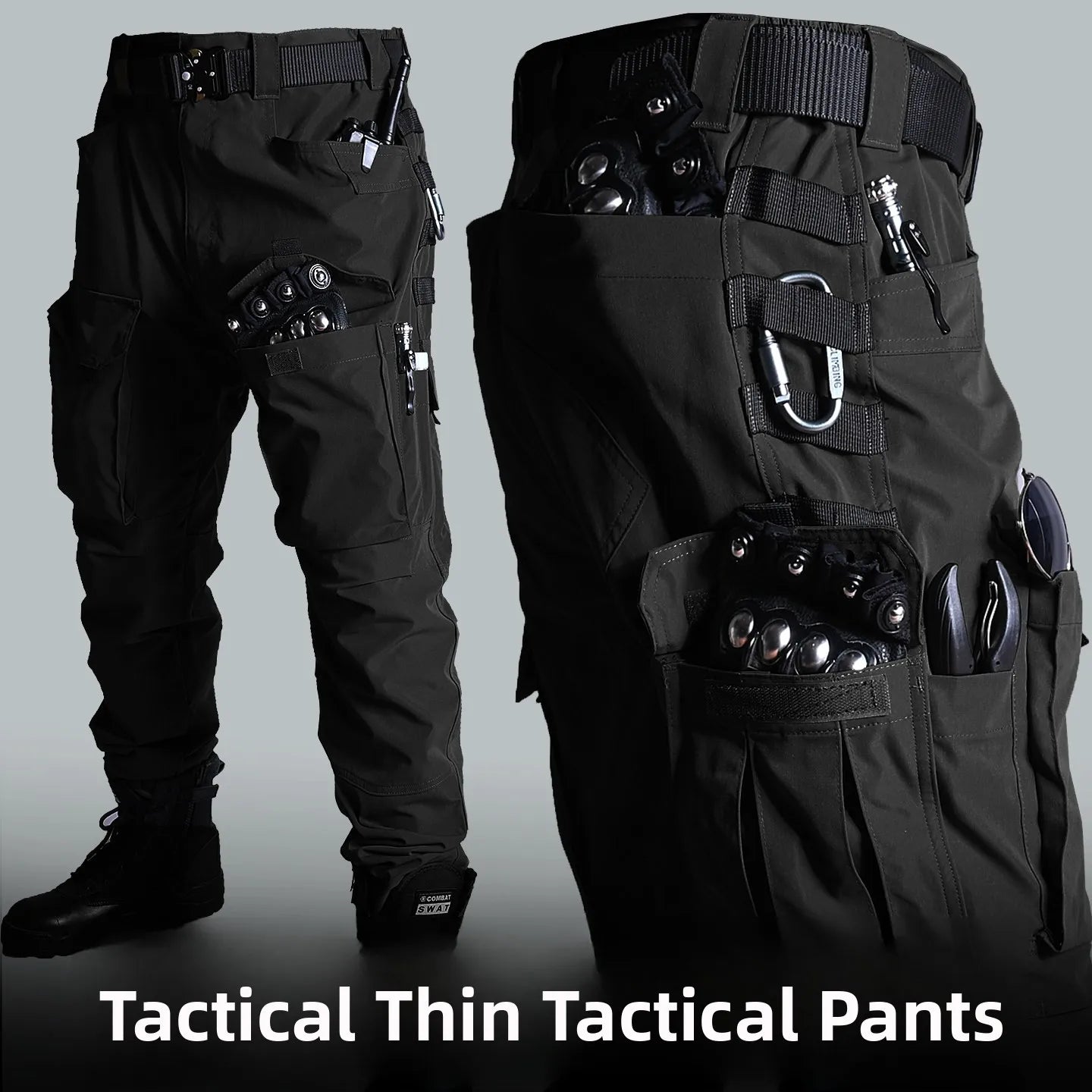 Black American Style Outdoor Training Pants Quick Dry Tactical Multi Pocket Men's Waterproof Wear Resistant Cargo Pants