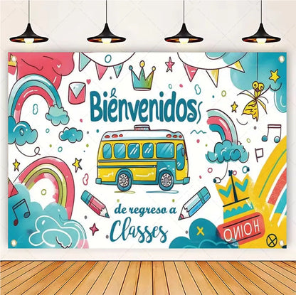 Welcome Back To The School Blackboard, Pencil Banner Backdrop, Holiday Education Theme Decoration, Photography Background Cloth
