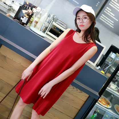 Loose Modal Summer Dr Women's Vest Dr plus Size Large 200 Pou Wearable Base Layer Korean Sle round Ne Midi Dr