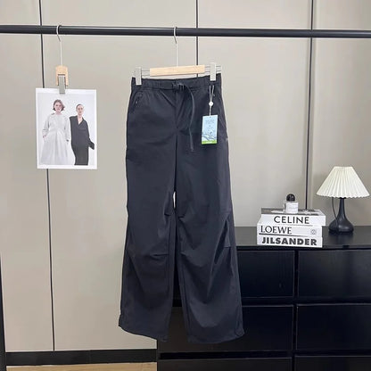 Lightweight Breathable Quick-Dry Paratrooper Pants Women's Casual Loose Fit Sunscreen Waist Cord Trousers Korean Style High W...