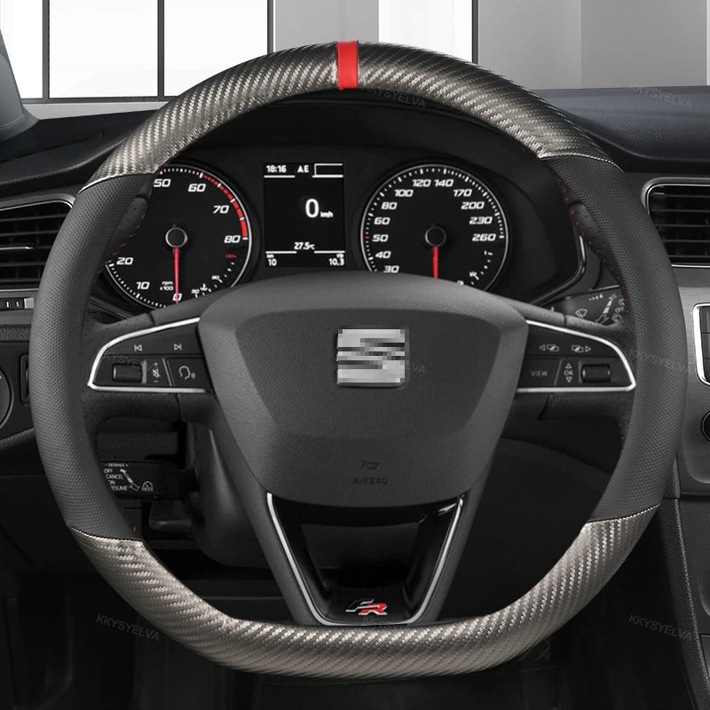 Carbon Fiber Car Steering Wheel Cover For Seat Leon 5F Mk3 2013-2021 Ibiza 6J Tarraco Arona Ateca Alhambra Auto Accessories