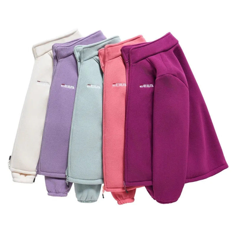 Women Jacket Zipper Sweatshirt Wool Lining Warm Coat Polar Fleece Stand Up Hoodie for Sports Leisure Clothes for Women Black Top