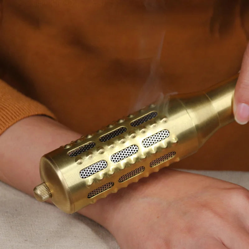 Brass Moxibustion Rod Handhold Moxa Stick Burner Rotable Beauty Firming Massager Warm Body Acupuncture Meridian Massage Lose Fat