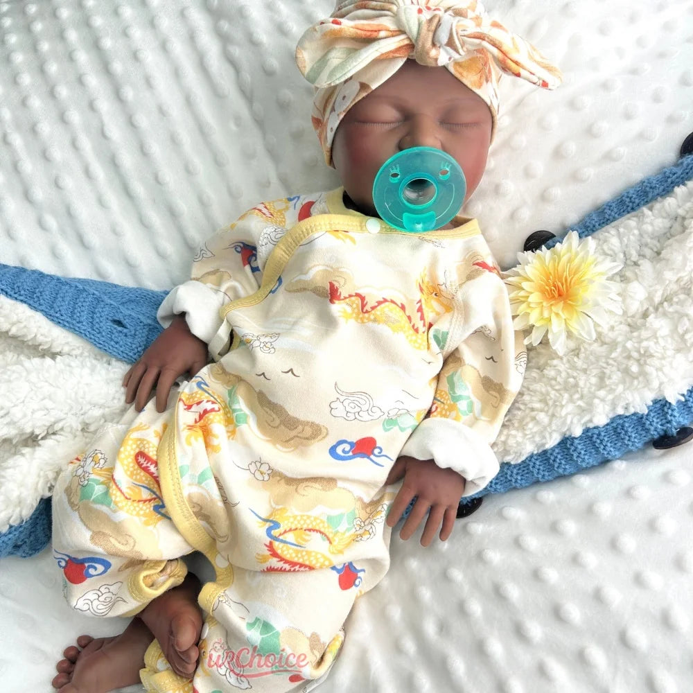 22inch High Quality Full Silicone Reborn Baby Girl Can Open Mouth Lifelike Soft Texture Warm Doll for Emotional Comfort