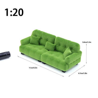 1/12 1/20 1/25 Dollhouse Simulation Flocking Sofa Model Mini Living Room Furniture Doll Decoration Accessories Pretend Play Toys