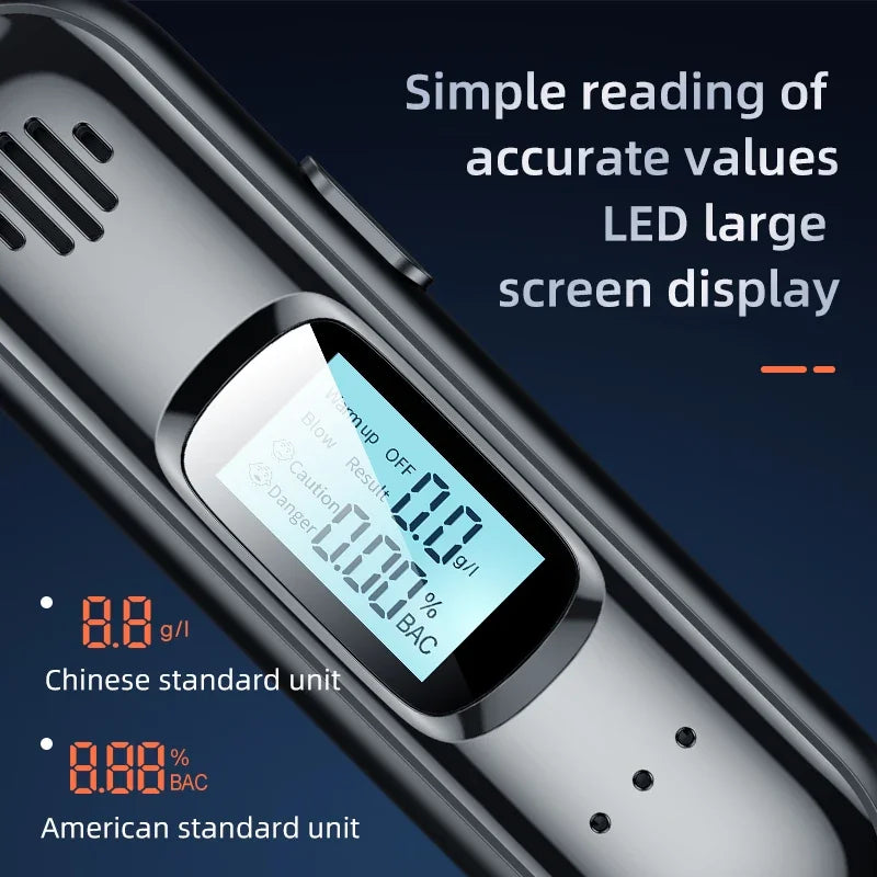 Alcohol Tester Portable Non-contact Breathalyzer Rechargeable With LED Screen Digital Display Automatic Breath Alcohol Test