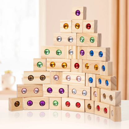 Kids Wooden DIY Blocks Sparkling Acrylic Toy Montessori Rainbow Gem Stacking Blocks Colorful Educational Wooden Creative Toys