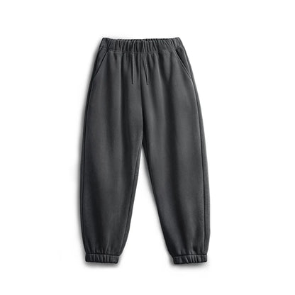 Maden Men's Casual Polar Fleece Cuffed Sweatpants Solid Color Elastic Waist Fleece-lined Pants Warm Sports Straight-leg Trousers