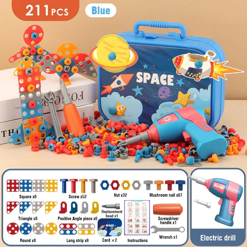 Dinosaur Drilling Children complete tool kit Electric Drill Screw Nut Career Role Play Toys Pretend Play Educational Toys Kids