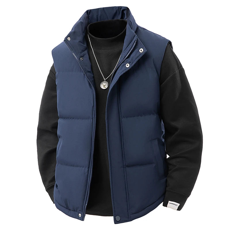 Puffer Vest Men Soild Casual Warm Winter Vest Jacket Windproof Thicken Waistcoat Sleeveless Korean Fashion Stand Collar Coats