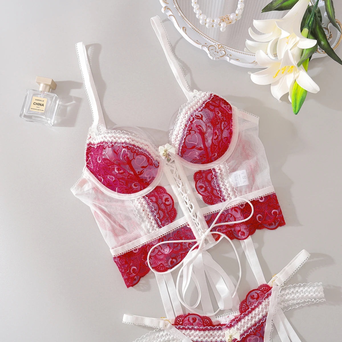 Women Sexy Floral Exotic Set Thin See Through Lace Lingerie Bra Set Elegant Ladies Underwear Micro Bikini Thong Exotic Apparel