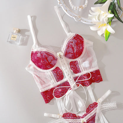 Women Sexy Floral Exotic Set Thin See Through Lace Lingerie Bra Set Elegant Ladies Underwear Micro Bikini Thong Exotic Apparel