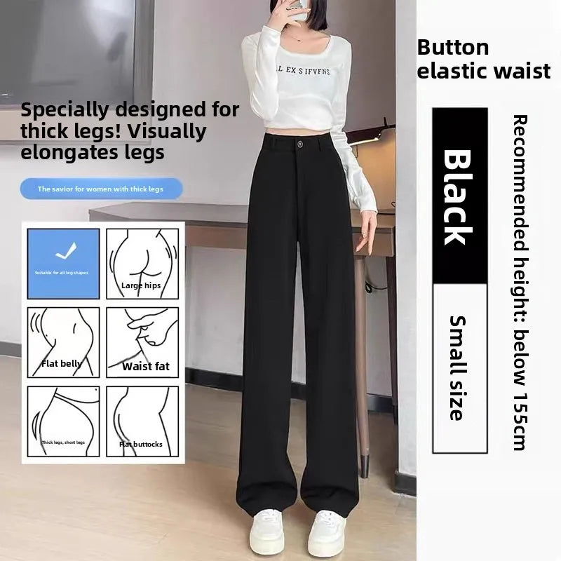 High Waist Straight Leg Suit Pants Women's Summer Thin Large Size Fat MM Hip Covering Slim Wide Leg Trousers Korean Style