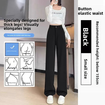 High Waist Straight Leg Suit Pants Women's Summer Thin Large Size Fat MM Hip Covering Slim Wide Leg Trousers Korean Style