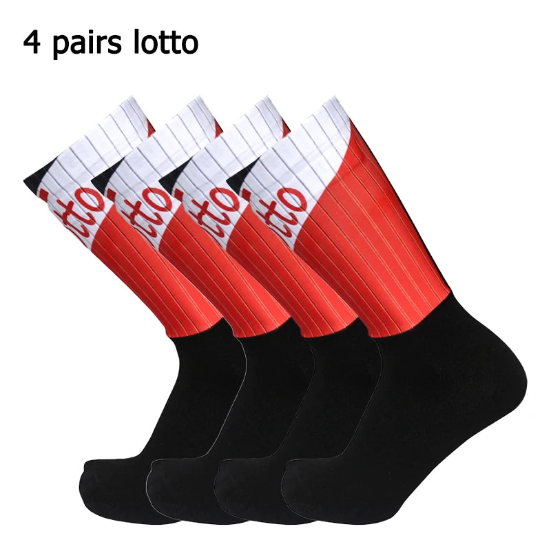 4 pairs of sports multi style anti slip breathable silicone men's and women's outdoor cycling running socks