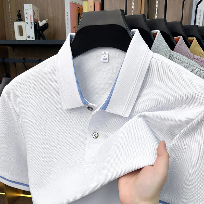 100% pure cotton men's polo shirts summer high-end comfort breathable short sleeve golf business stylish everyday essential top