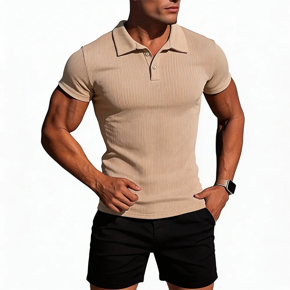 Summer Men's Slim Fit Polo Shirts Short Sleeve Stretch T-Shirts Retro Lapel Striped Knitwear Casual Stylish Golf Workout Tee 5XL