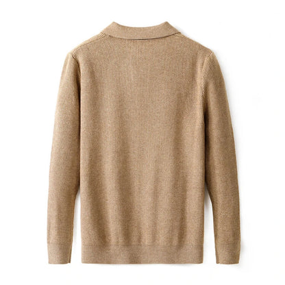 New Men's Shirt Collar Sweater, Business Slim Cashmere Textile Polo Top, Gentleman Thickened Warm and Simple Fashion Pullover
