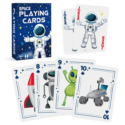 6 in 1  Kids Card Games: Go Fish, Old Maid, Memory Match, Slap Jack, Crazy 8s, Space Playing Cards; Children Birthday Gift