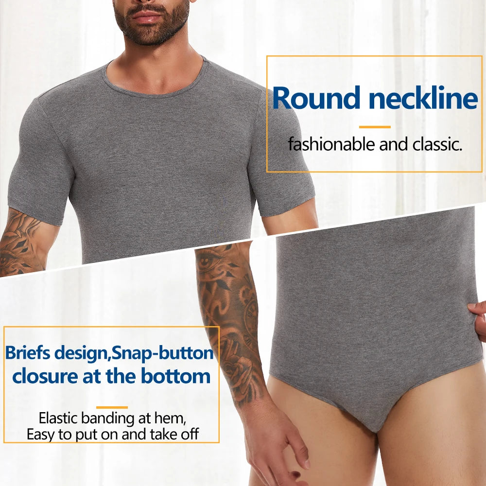Men's Full Body Shaper Short Sleeve Top Tummy Control Briefs Bodysuit Butt Lifter Male Base Layer Pajamas Shaping Underwear New