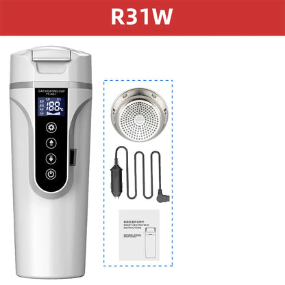 R31 450ml Car Heating Cup 12v/24v Portable Electric Kettle Smart Touch Screen Thermal Mug Temperature Adjustable Car Heating Mug