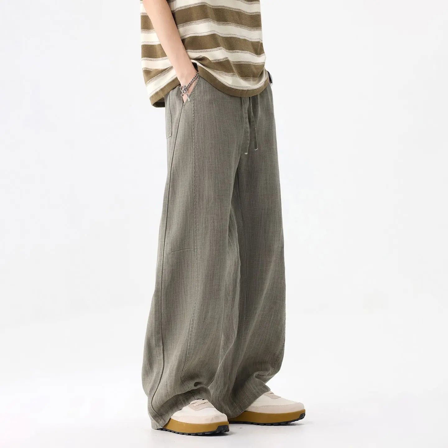 2026 Laisel Linen Lazy Style Pants for Men Spring and Summer Thin Wide-Leg Curved Blade Casual Long Pants