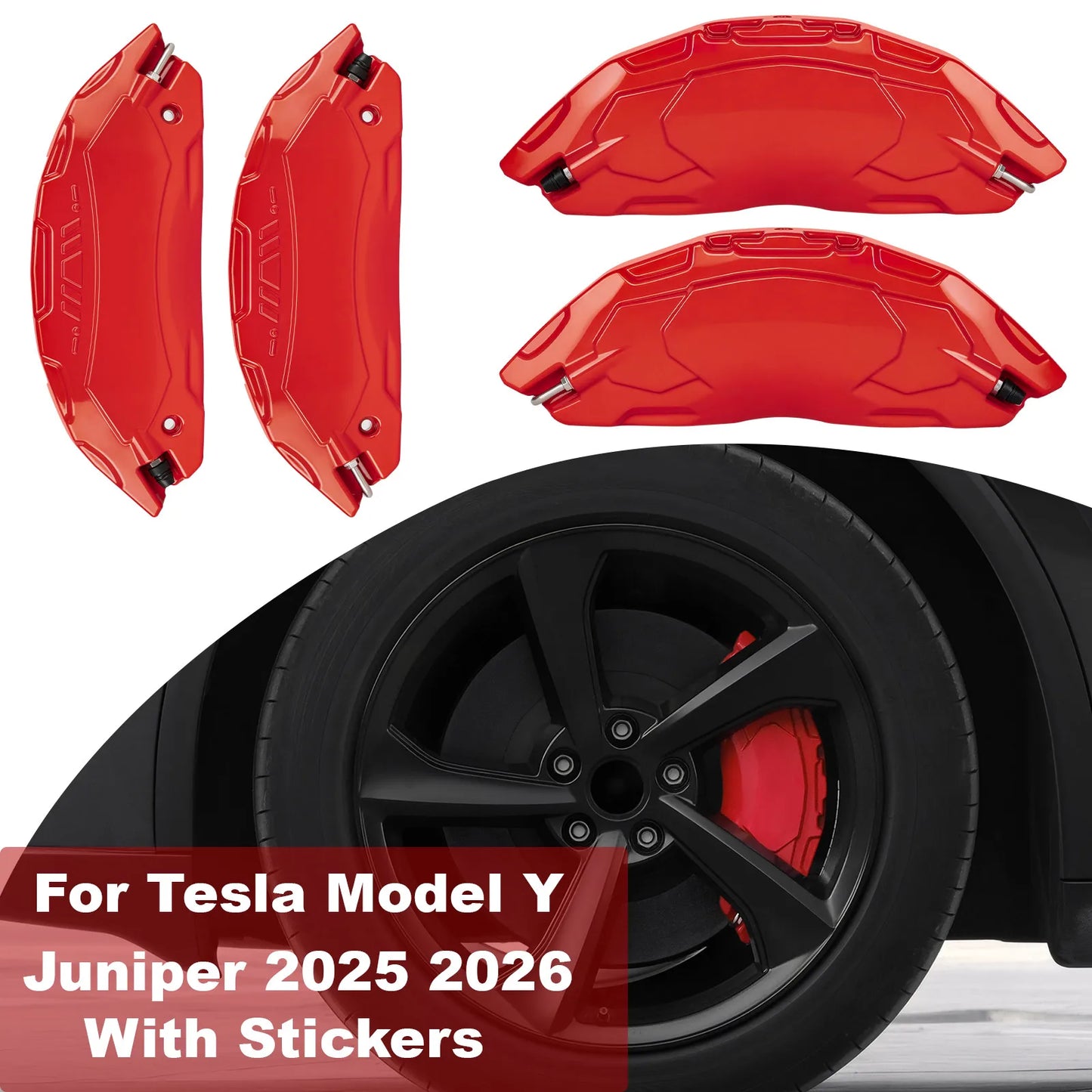 For 2025-2026 Tesla Model Y Juniper, 19/20" Aluminum Brake Caliper Covers 4pcs with stickers, CN/USA or Berlin production