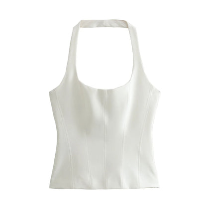 BSAY Women Fashion Summer White Halter Backless O-neck Comfortable Sling Crop Top Chic Female Sexy Streetwear Vest Mujer