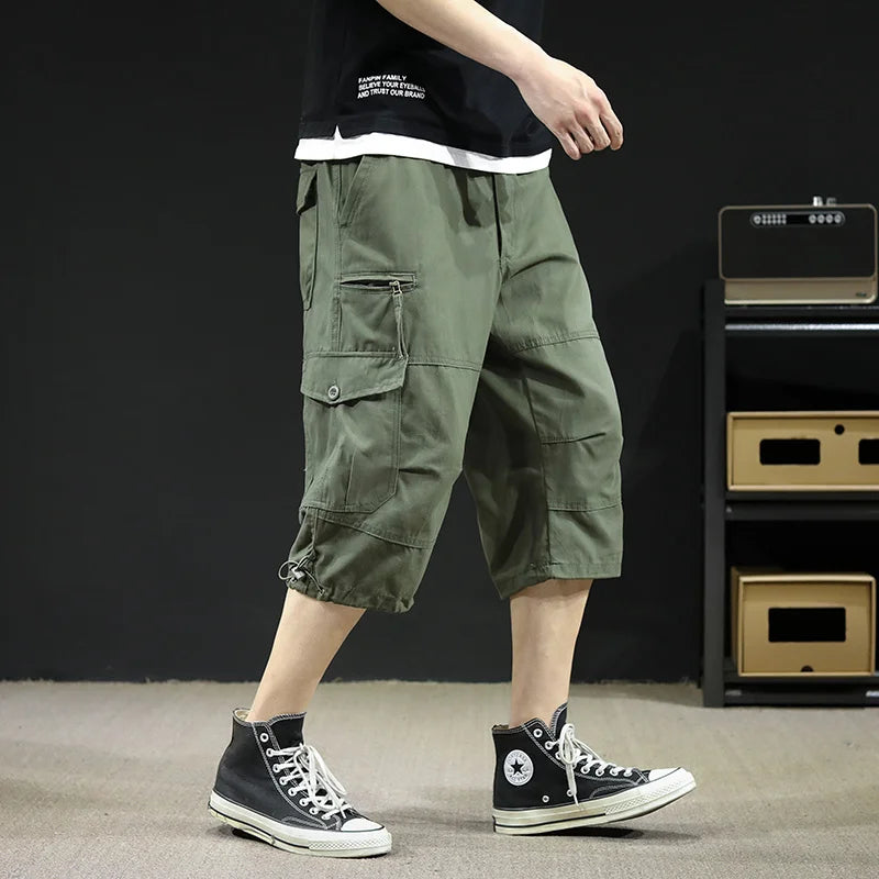 Men's Work Shorts Summer Lightweight with Drawstring Waist Multiple Pockets Loose Fit Casual 5-Inch High Street American Style
