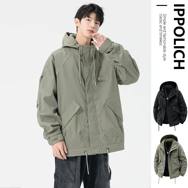 Spring Men's Jacket Outdoor Camping Trekking Jacket Fashion Loose Casual Jackets Autumn Hooded Coats Windproof Male Outerwear