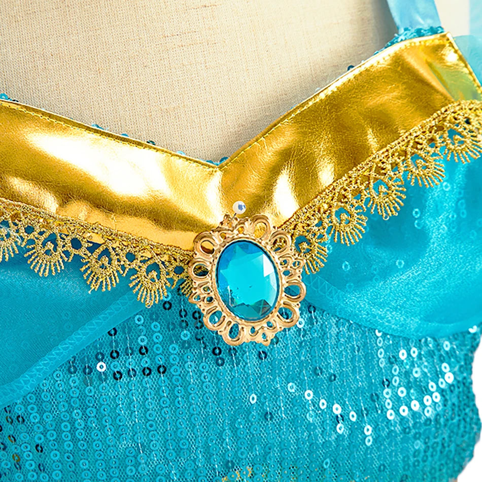 Kids Arabian Princess Dress Girls Halloween Jasmine Costume Children Carnival Cosplay Party Disguise Girl Sequins Pageant Outfit