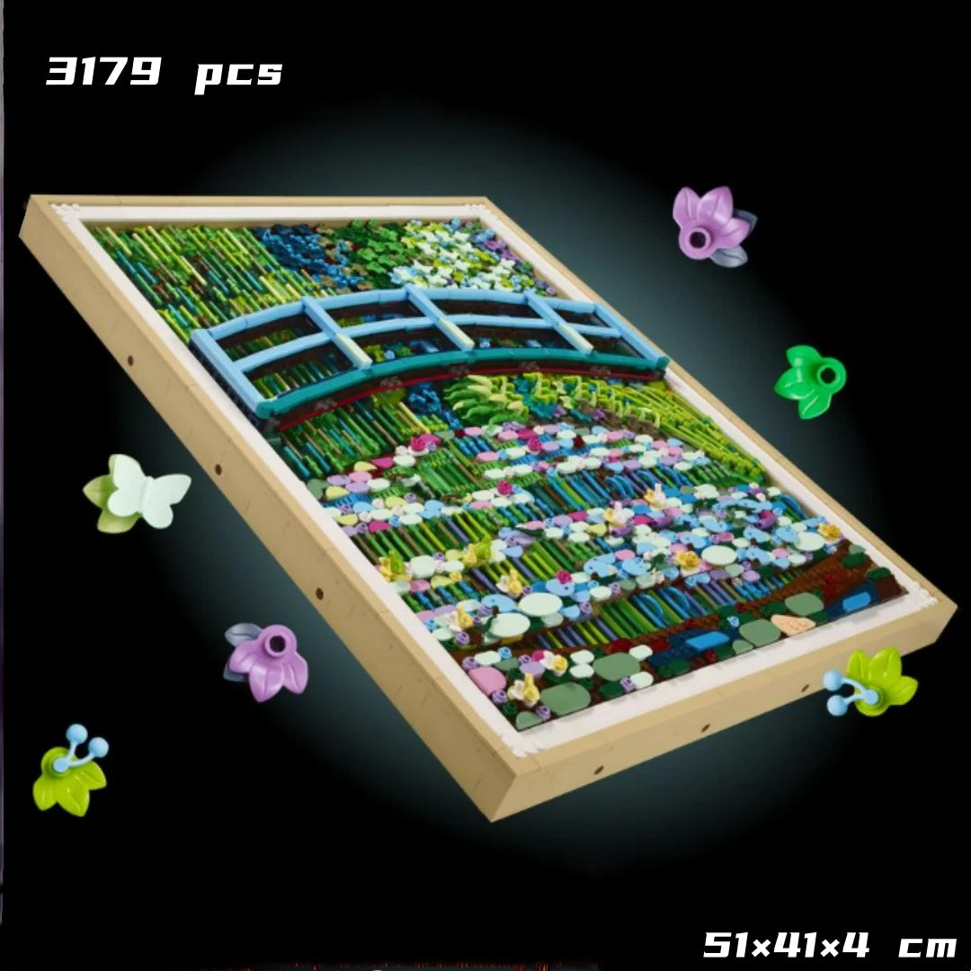 Water Lily Pond and Japanese Arch Bridge Paintings Model Adults Gifts Building Blocks 3179pcs Bricks Cheapest Toy for Home Decor