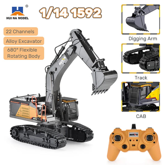 HUINA 1592 RC Excavator 1:14 Scale 22 Channels 2.4G Semi-Alloy Remote Control Engineering Crawler Tractor
