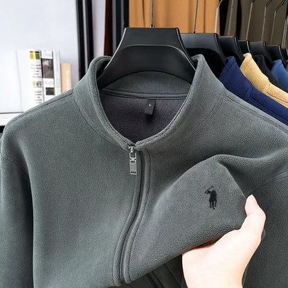 Luxury customized autumn winter new mens stand up collar jacket velvet warm zipper cardigan top exquisite brand embroidered coat