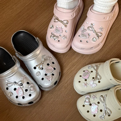 Hello Kitty Silvery Series Shoe Charms Set Girls Women Shoe Charms DIY Hole Shoes Detachable  Hole Shoes Slippers & Clogs