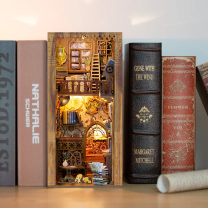 Cutebee DIY Book Nook Miniatures Shelf Insert Dollhouse Model Roombox Building Kit Wooden Bookshelf Toys Bookend for Xmas Gifts