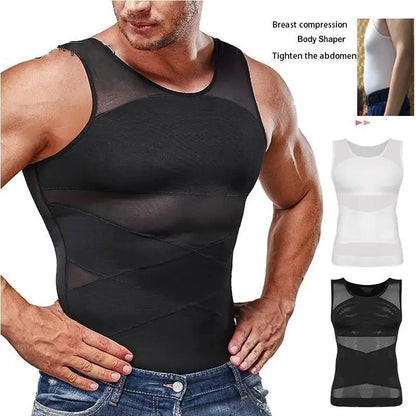 Men's Beer Belly Slimmer Shaping and Compression Vest Men's Shapewear Top – Compression Abdominal Control and Breathabl