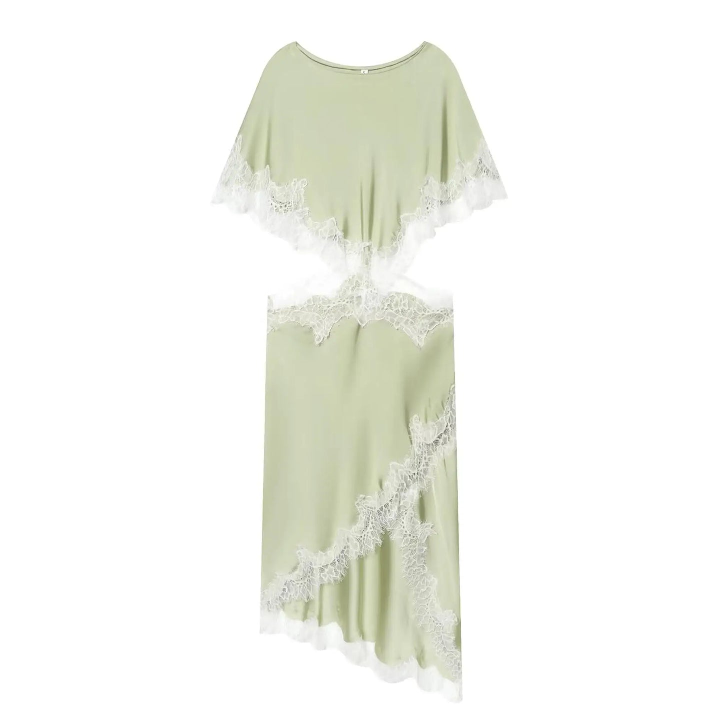New Women Sexy Cut Out Dresses Solid Lace Spliced Short Cape Sleeve Asymmetric Midi Dresses Summer Ladies Elegant Party Dress