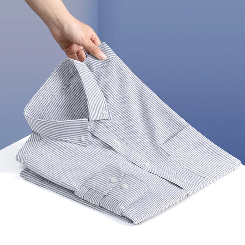 100% Cotton Stripe Shirts for Men Long Sleeve Oxford Slim Fit Soft Designer Casual Fashion Korean Trends Male Business Clothes