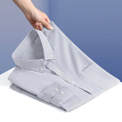 100% Cotton Stripe Shirts for Men Long Sleeve Oxford Slim Fit Soft Designer Casual Fashion Korean Trends Male Business Clothes