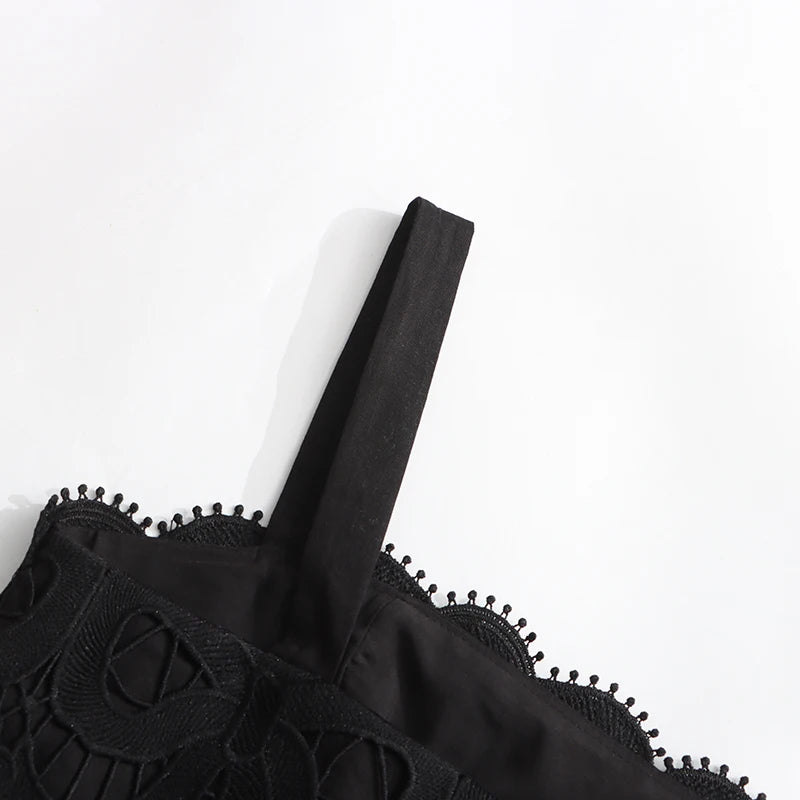 TWOTWINSTYLE Solid Hollow Out Elegant Dresses for Women Square Neck Sleeveless Patchwork Lace Dress Female Fashion Clothing New