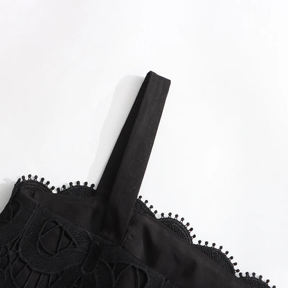 TWOTWINSTYLE Solid Hollow Out Elegant Dresses for Women Square Neck Sleeveless Patchwork Lace Dress Female Fashion Clothing New