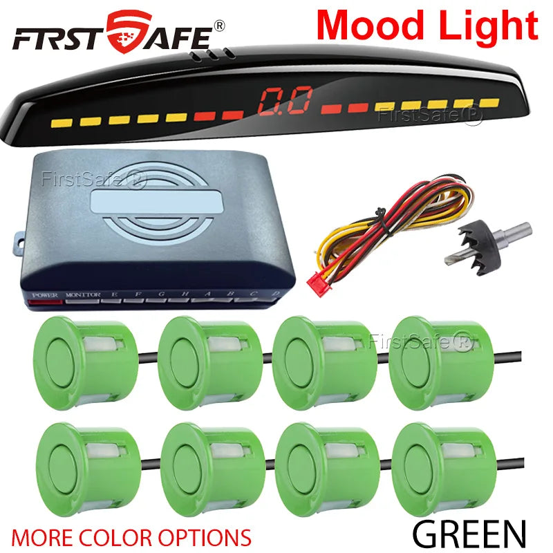 FirstSafe Factory Parking Sensor Kit Front Rear Mood Light Display 6/8 Radar Sensors Auto Backup Monitor Detector Accessories