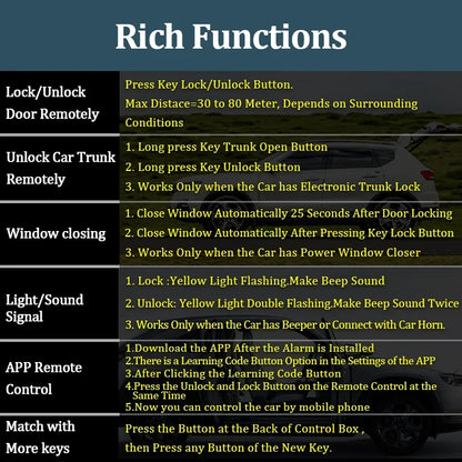 HIPPCRON 12V Car Remote Central Kit Door Lock Keyless System Locking Car Alarm System With 2 Remote Key Control APP Control