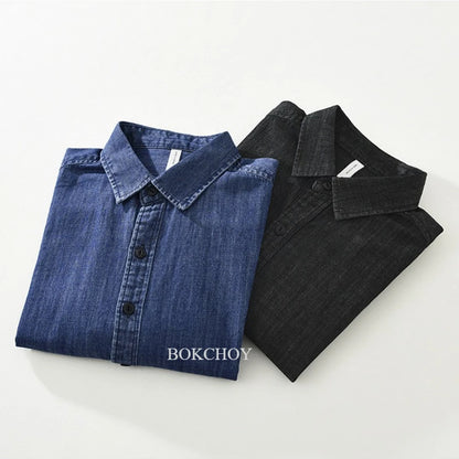 2025 Autumn New Vintage Washed 100% Cotton Long Sleeve Denim Shirt for Men Clothing Turn-down Collar Versatile Streetwear CM7781