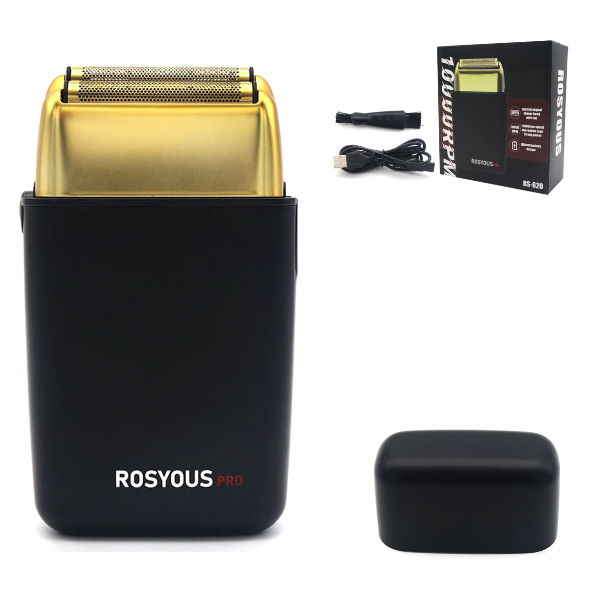 ROSYOUS RS620 Double Foil Blue Hypoallergenic Knife Net 10000RPM USB Cordless Professional Barber Shaver Hair Cutting Machiner