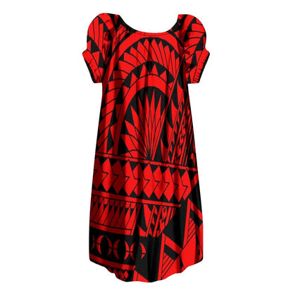 New Design Customize Polynesian Print Micronesian Loose Casual puffy dress Plus Size Women Clothing