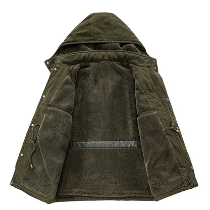 Winter Men Pilot Jacket Fleece Spring Military Full-Zip Removable Hooded Cotton Flight Parka Jacket Fleece Lined Plush Warm Coat