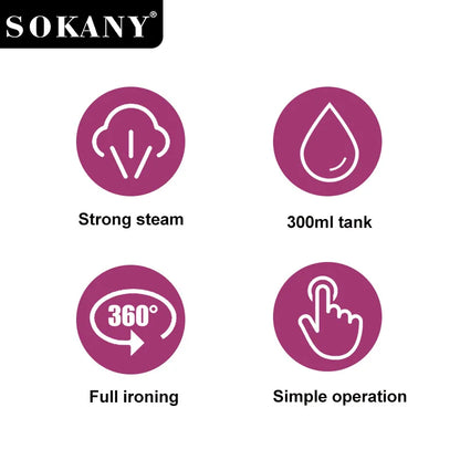 SOKANY12008 Handheld Portable Clothes Ironing Brush for Home and Travel, Mini Iron