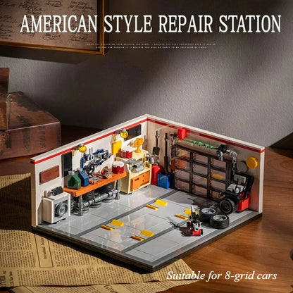 532PCS MOC City Speed Race Car Retro Garage Scene Building Blocks Car Repair Workshop with Lifting Platform DIY Toy Holiday Gift